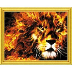 Алмазная мозаика на подрамнике (картина стразами) 40х50 Огненный лев