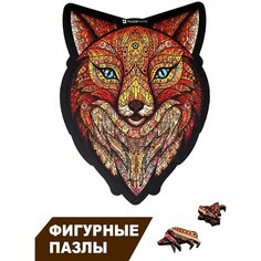 Пазл деревянный фигурный объемный лиса 83 элемент в форме животных для детей и взрослых PuzzleHome на подложке