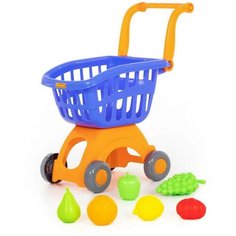Игровой набор Полесье Тележка для маркета Мини, фиолетовая с набором продуктов №3 (6 предметов) в се