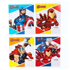 Тетрадь 18 листов, линейка, 4 вида микс, Мстители Marvel