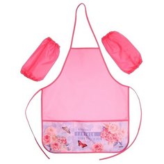 Фартук для труда + нарукавники, 535 х 445/230 х 145 мм, Оникс, ФН 41-1 "Пионовые розы", розовый, 69376