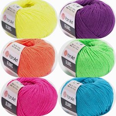 Пряжа YarnArt Jeans Ярнарт джинс Набор для вязания 6 (58, 60, 50, 55, 61, 42) 6 мотков 50 г/160 м (45% акрил 55 хлопок)