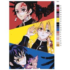 Картина по номерам Т581 "Зеницу, Танджиро, Иноске. Клинок рассекающий демонов" 50x70 Brushes Paints