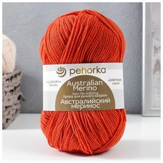 Пряжа "Австралийский меринос" 95%мер. шерсть,5% акрил объёмный400м/100гр (189-Ярко-оранжевый) Пехорка