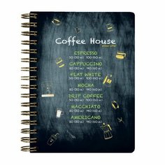 Тетрадь А6 60 листов в клетку на гребне COFFEЕ HOUSE, обложка картон, твёрдая подложка, soft touch, тиснение фольгой, блок 70 г/м2 Bruno Visconti