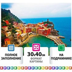 Картина стразами (алмазная мозаика) 30х40 см, остров сокровищ "Прибрежный городок", на подрамнике, 662421