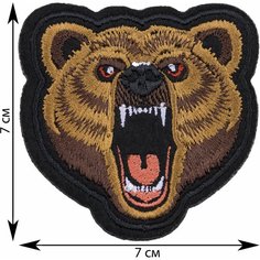 Нашивка, шеврон, патч (patch) Голова медведя, размер 7*7 см, 1 шт. Rocknrolla
