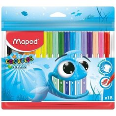 Набор фломастеров 18 цветов Maped ColorPeps Ocean (линия 1мм, смываемые) пвх-упаковка, 12 уп. (845721)