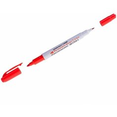 Маркер перманентный (нестираемый) двусторонний Crown Multi Marker Twin (2мм/1мм, круглый наконечник, красный) (P-800W), 12шт.