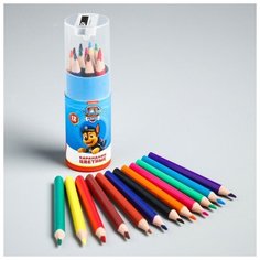 Paw Patrol Карандаши цветные мини, 12 цветов, в тубусе с точилкой, PAW PATROL
