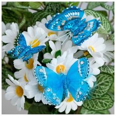 Набор бабочек для декора и флористики, на прищепке, пластиковый, синий, 6шт,5 см, 8 см и 12 см NO Name