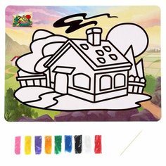Фреска с цветным основанием «Домик в деревне», 9 цветов песка NO Name
