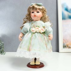 Кукла коллекционная керамика "Джудит в нежно-мятном платье с цветочками" 30 см Россия