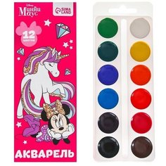 Акварель медовая в картонной коробке, 12 цветов, без кисти, Минни Маус Disney