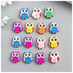 Бусины для творчества дерево "Яркие совы" набор 15 шт 2,1х1,8х0,5 см Арт Узор