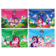 Папка-конверт на кнопке формат А4 180мкр микс Единорог Calligrata