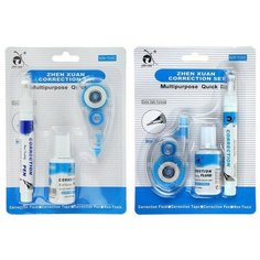 Корректор-лента Zhen Xuan 6 м х 5 мм, с корректором 18 мл, с корректирующим карандашом 7 мл, металлический наконечник, на основе растворителя No Brand