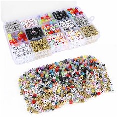 Набор из 1100 бусин алфавита для плетеного браслета с коробкой для хранения Нет бренда