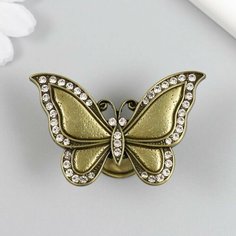 Ручка для шкатулки металл Бабочка стразы, бронза 3,6х5,5х2,2 см Китай