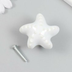 Ручка для шкатулки керамика, металл "Моская звезда" белая 4,6х4,6х3,3 см Made in China