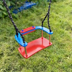 Качели детские подвесные на цепях со спинкой, красно-синие Нет бренда