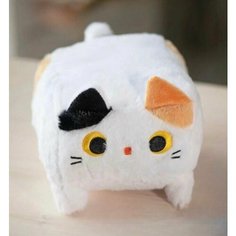 Мягкая игрушка Глазастый котик Кирпичик 20/25 см квадратный котенок, серый/бежевый/белый Нет бренда