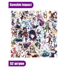 Набор стикеров "Genshin Impact-Геншин Импакт" 52 штуки. Виниловые, матовые, многоразовые на авто, на телефон, ноутбук. Набор для скрапбукинга. Sindri Land