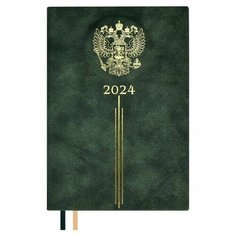 Ежедневник датир 2024г А5 176л ESCALADA, тв обл, иск кожа, тисн ф,3D диз, крем бл 70г/м2, зел Miki Market