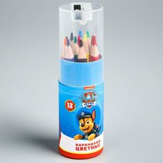 Карандаши цветные мини, 12 цветов, в тубусе с точилкой, PAW PATROL 4457553