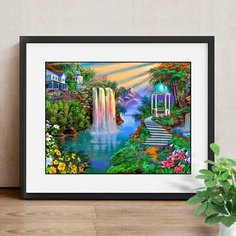 Картина стразами (алмазная мозаика) 30*40см "Водопад в саду", без подрамника, полная выкладка Остров сокровищ