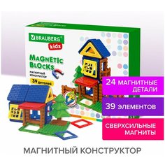 Магнитный конструктор MAGNETIC BUILD BLOCKS-39 "Построй дом", 39 деталей, BRAUBERG KIDS, 663849