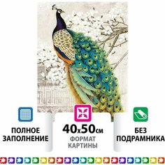 Картина стразами (алмазная мозаика) 40х50 см, остров сокровищ "Павлин", без подрамника, 662411