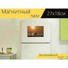 Магнитный пазл "Заход солнца, рыбак, рыбалка на закате" на холодильник 27 x 18 см. Lots Prints