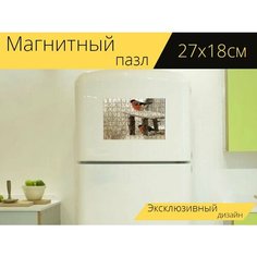 Магнитный пазл "Снегирь, птицы, зима" на холодильник 27 x 18 см. Lots Prints