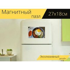 Магнитный пазл "Пибимпап, корейский, кухня" на холодильник 27 x 18 см. Lots Prints