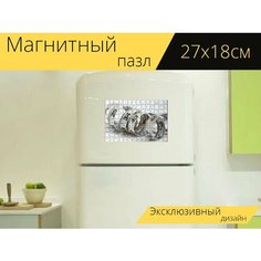 Магнитный пазл "Измерительная лента, шов, портниха" на холодильник 27 x 18 см. Lots Prints