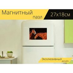 Магнитный пазл "Лошади, дружба, конюшня" на холодильник 27 x 18 см. Lots Prints