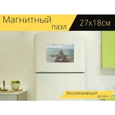 Магнитный пазл "Волнорез, деревянный, в море" на холодильник 27 x 18 см. Lots Prints