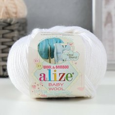 Пряжа "Baby Wool" 40% шерсть, 40% акрил, 20% бамбук 175м/50гр (55 белый) Alize