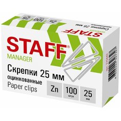 Скрепки STAFF, 25 мм, оцинкованные, треугольные, 100 шт, в картонной коробке, 270442