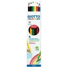 Набор карандашей цветных Giotto Colors, деревянные, шестигранные, 3 мм, 6 цветов, картонная коробка 6 цветов