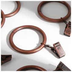 Кольцо для карниза, с зажимом, d = 38/48 мм, 10 шт, цвет бронзовый Арт Узор