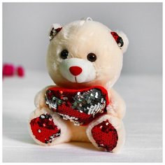 Мягкая игрушка «Медведь с сердцем», пайетки, цвет красно-серебряный Noname