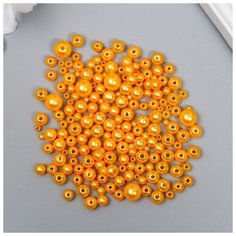 Бусины для творчества пластик "Круглые. Оранжевые" d=3-8 мм, набор 10 гр КНР