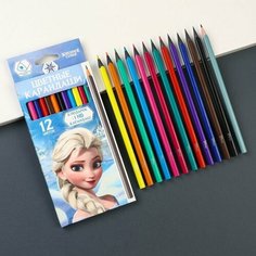 Карандаши цветные 12 цветов "Эльза" + чернографитный карандаш, Холодное сердце
