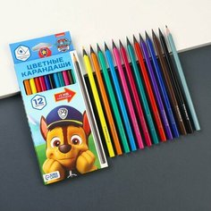 Paw Patrol Карандаши цветные 12 цветов "Щенячий патруль" + чернографитный карандаш, Paw Patro
