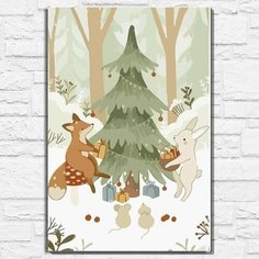 Картина по номерам на холсте новый год рождество (зима, лес, лисы, лисички, растения) - 13002 40х60 Бруталити