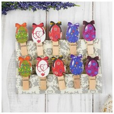 Прищепки декоративные с веревкой для подвеса "Пасхальные яйца" набор 10 шт Noname