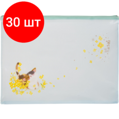 Комплект 30 штук, Папка-конверт на молнии zip Deli Коты, PVC, А4, цвет в асс 72537