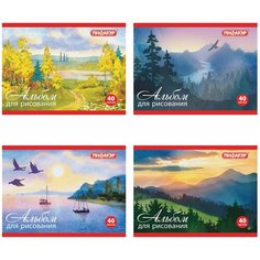 Альбом для рисования, малый формат А5, 40 л, скоба, обложка офсет, пифагор, 200х148 мм, "Природа" (4 вида), 104873 В комплекте: 4шт.
